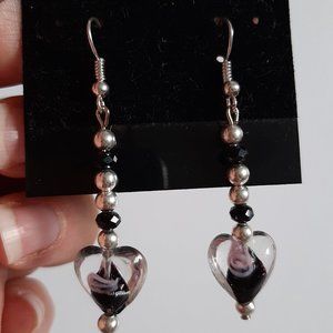 Black/Clear Heart Dangle Earrings
